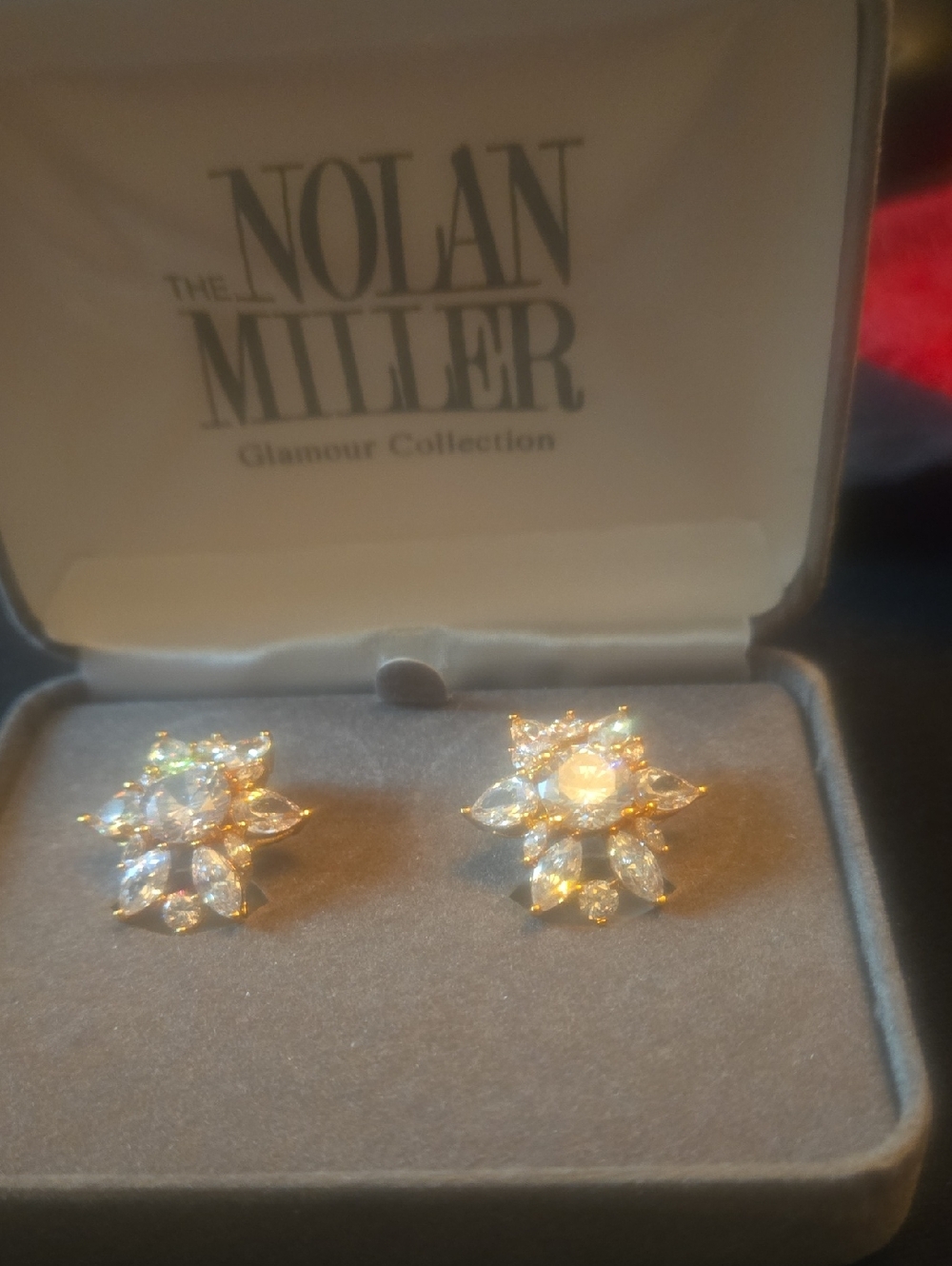 Viintage Nolan Miller Gold Flower Cluster Crystal  Pierced Earrings.